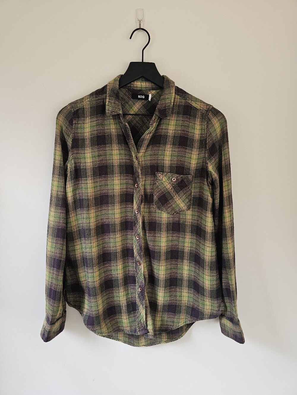 Urban Outfitters BDG Olive and Brown Plaid Button-Down Shirt - Picture 1 of 6